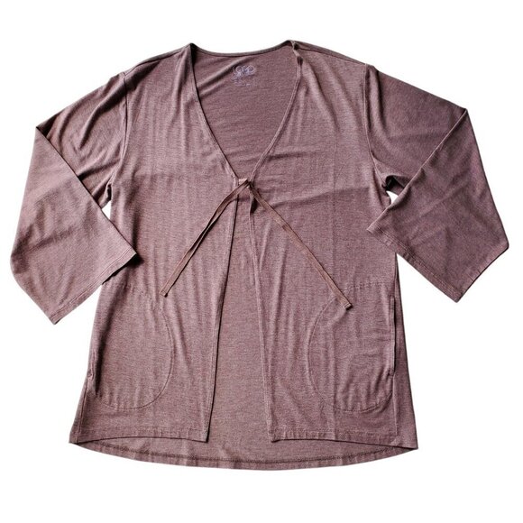 LOGO by Lori Goldstein Knit Tie Front Yoga Cardigan in Mauve Dusty Purple XS - Picture 4 of 13